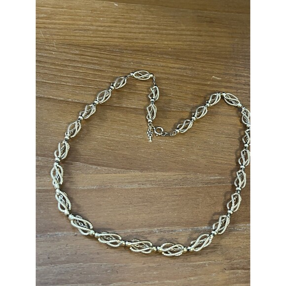 Vintage Rare Trifari Gold Tone Twisted Bead On Chain Necklace Jewelry 16”Choker - Picture 3 of 6